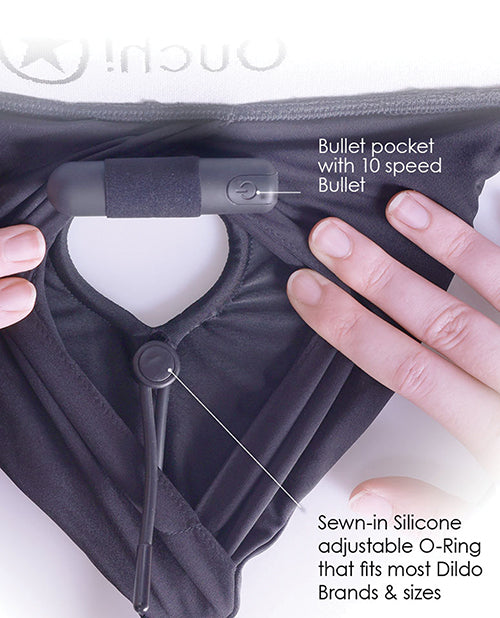 Shots Ouch Vibrating Strap On Brief - Black XS/S