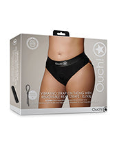 Shots Ouch Vibrating Strap On Thong w/Removable Rear Straps - Black XL/XXL