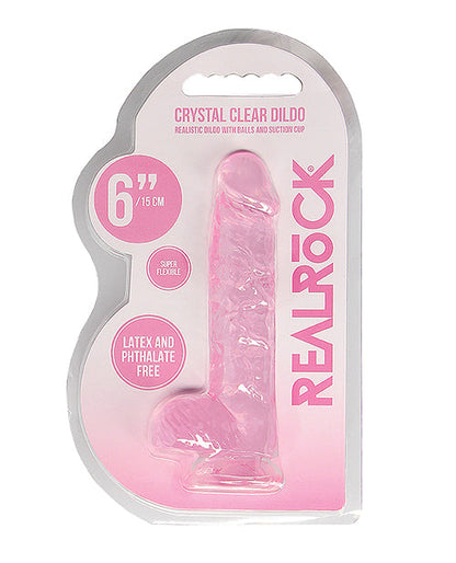 Shots RealRock Realistic Dildo | Clear 6" Big Dildo with Balls | Pink Dildo | Suction Cup Dildo