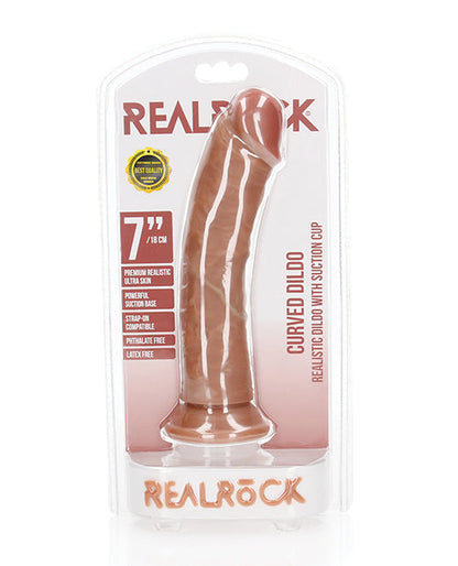 Shots RealRock Large Dildo | Curved Realistic Dildo | 7" Big Dildo | Tan Suction Cup Dildo