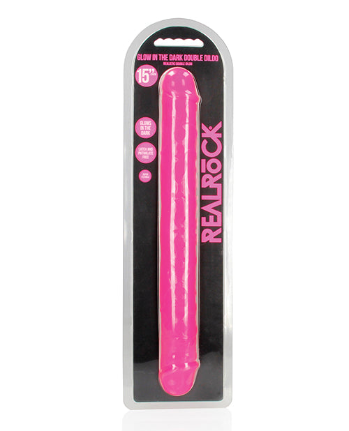 Shots RealRock 15" Big Dildo | Neon Pink Giant Dildo | Glow in the Dark Double Sided Dildo