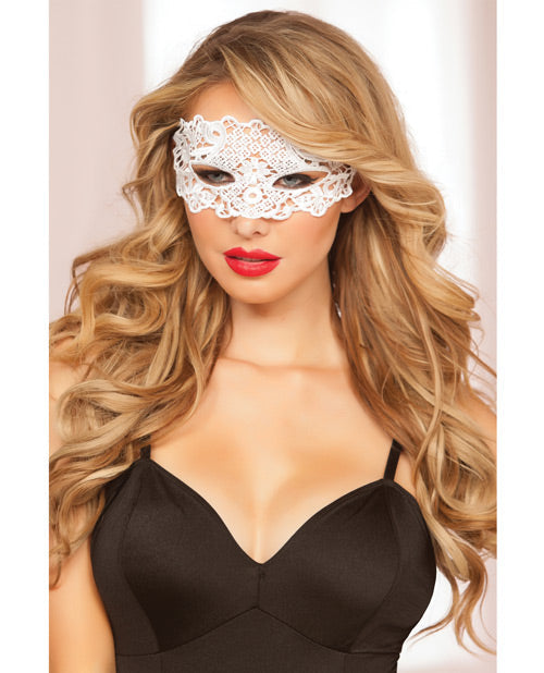 Lace Eye Mask w/Satin Ribbon Ties White O/S