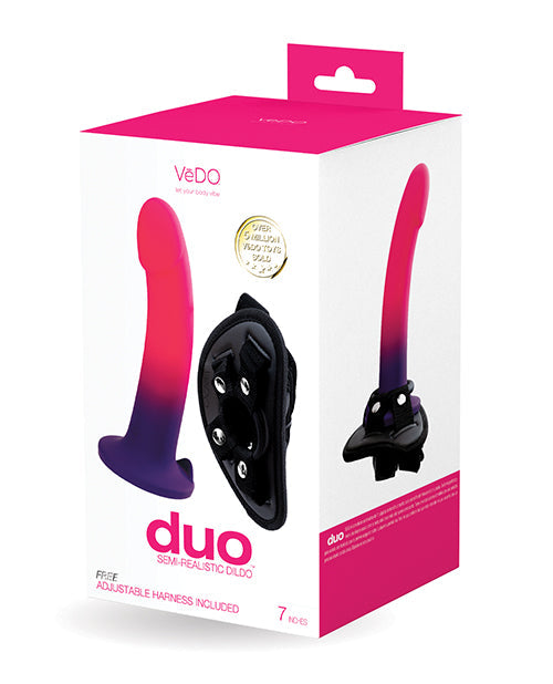 VeDO Duo Silicone Dildo w/Harness - Pink/Purple