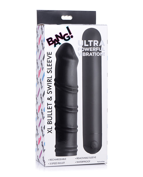 Bang Vibrating Dildo | XL Bullet & Swirl Silicone Dildo Sleeve | Big Black Textured Waterproof